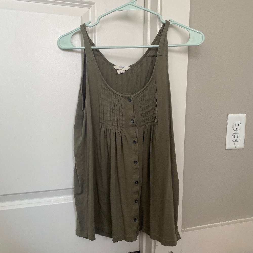 Lands end canvas tank top buttoned olive green